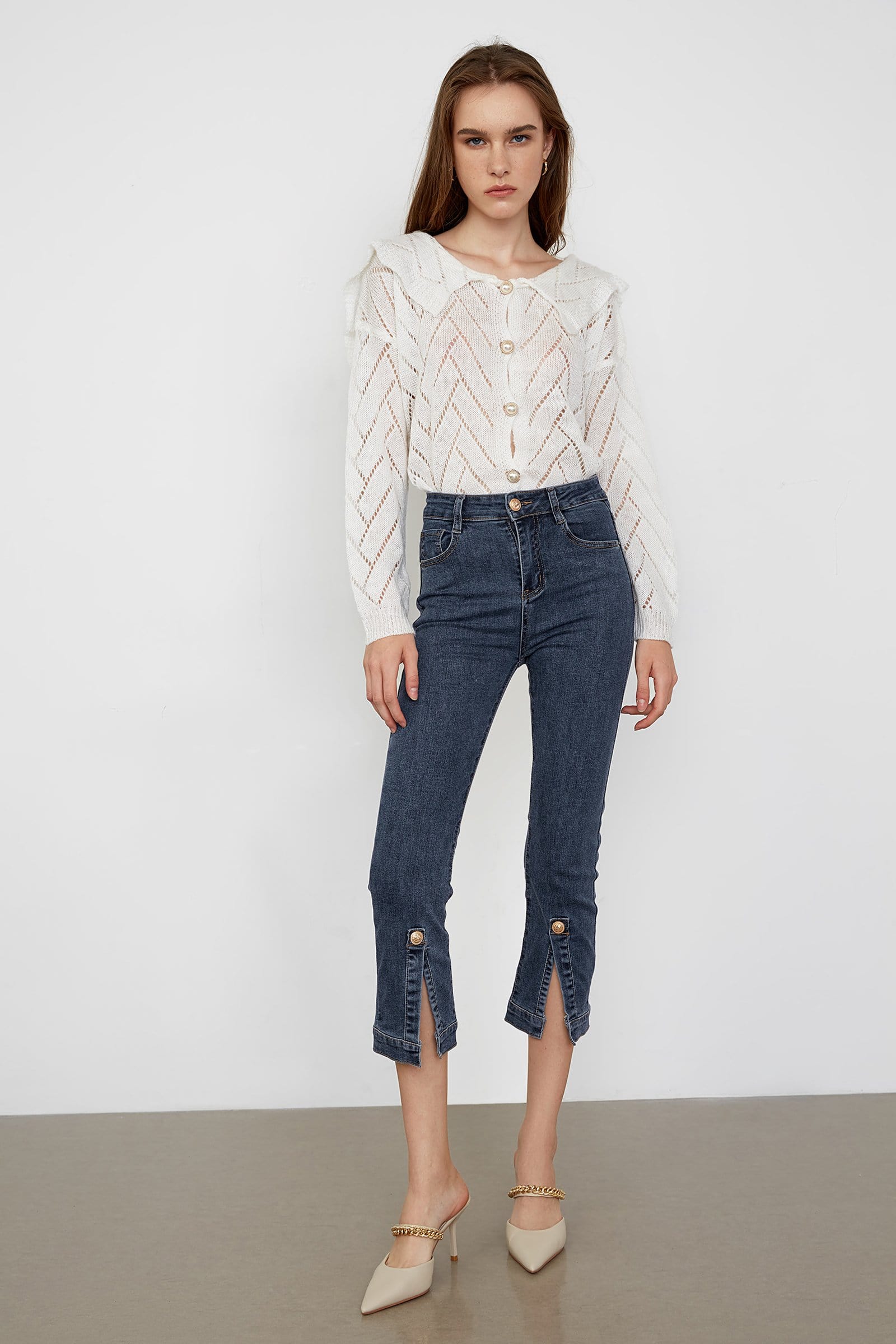 Linnea White Button-Up Cardigan