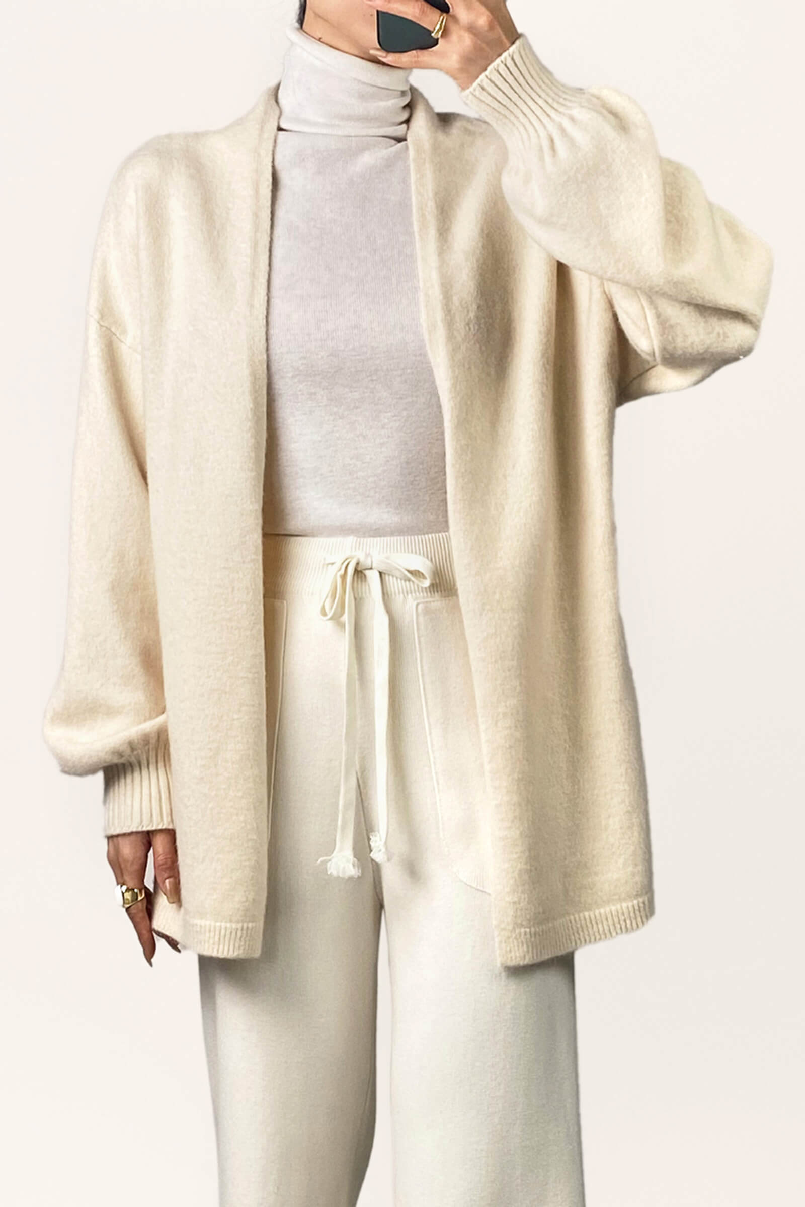 Ivory Open Front Relaxed Fit Cardigan