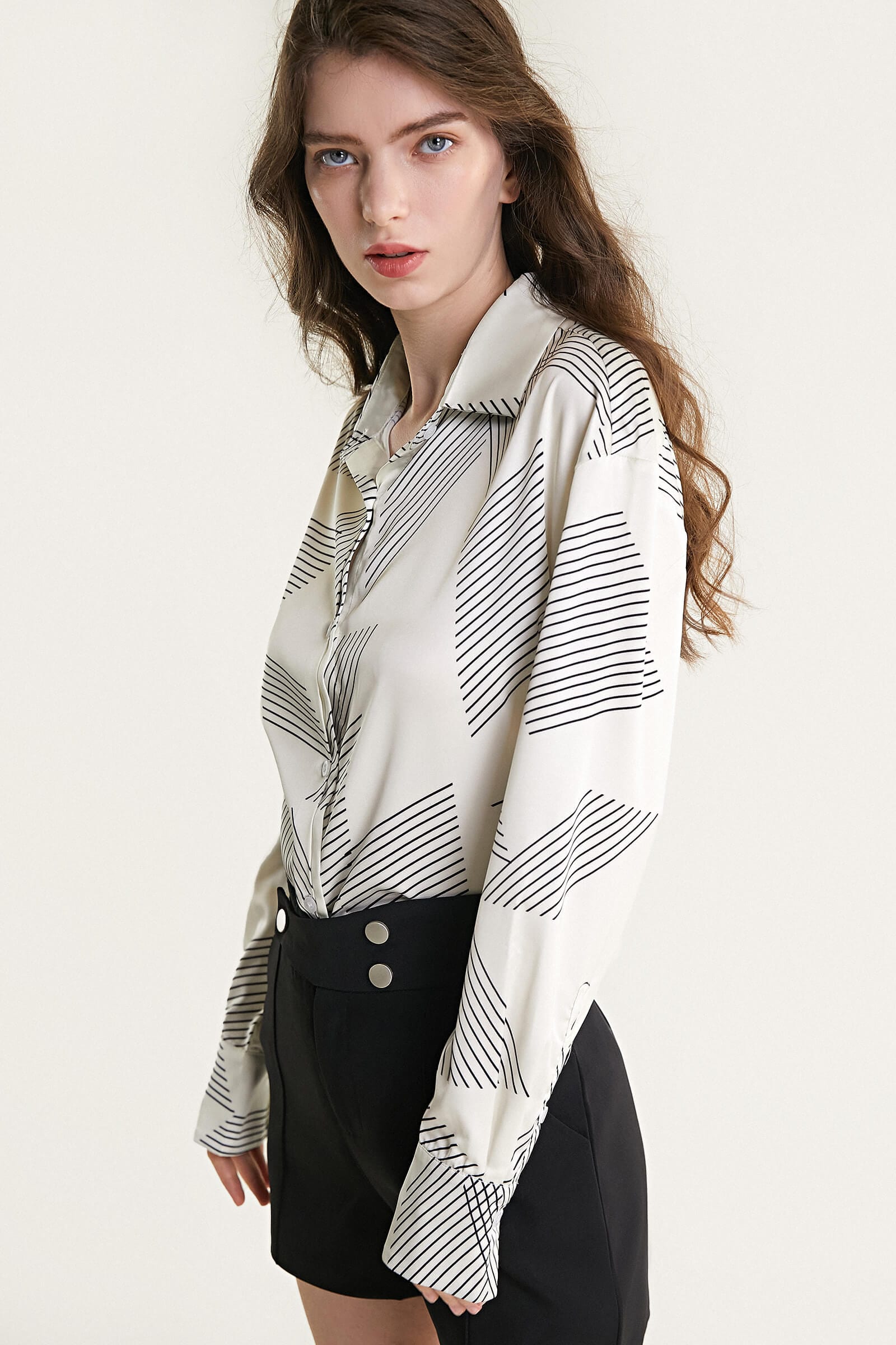 Ivory Satin Striped Oversized Shirt