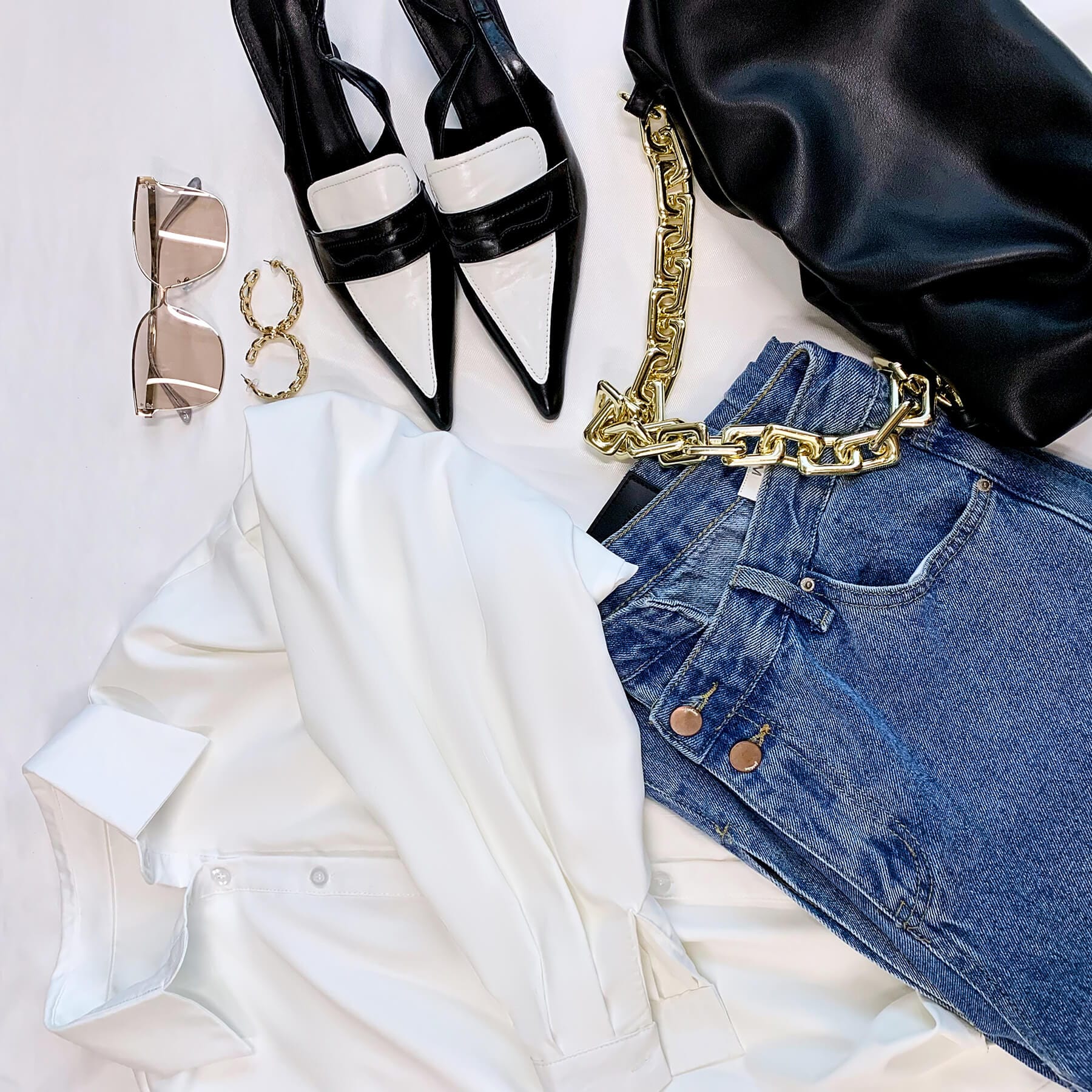 White Button-Up Lantern Sleeve Shirt