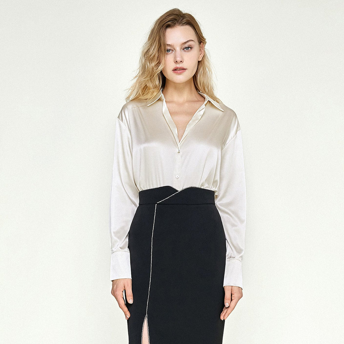 White Satin Drop Shoulder Shirt