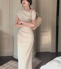 Lime White Spaghetti Strap Cowl Neck Ruched Drawstring Midi Dress