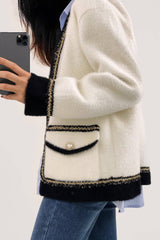 White Pocket Detail Contrast Trim Cardigan