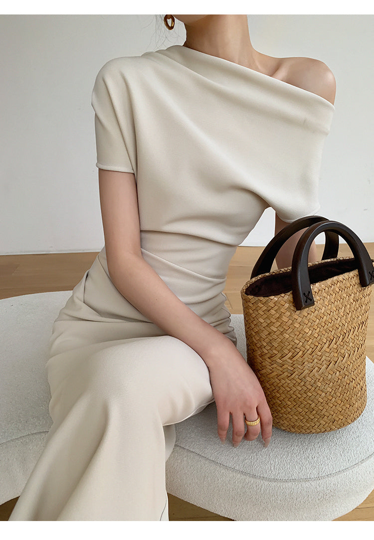 Lime White Spaghetti Strap Cowl Neck Ruched Drawstring Midi Dress