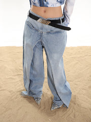 Fake two-piece high-end hot girl denim skirt