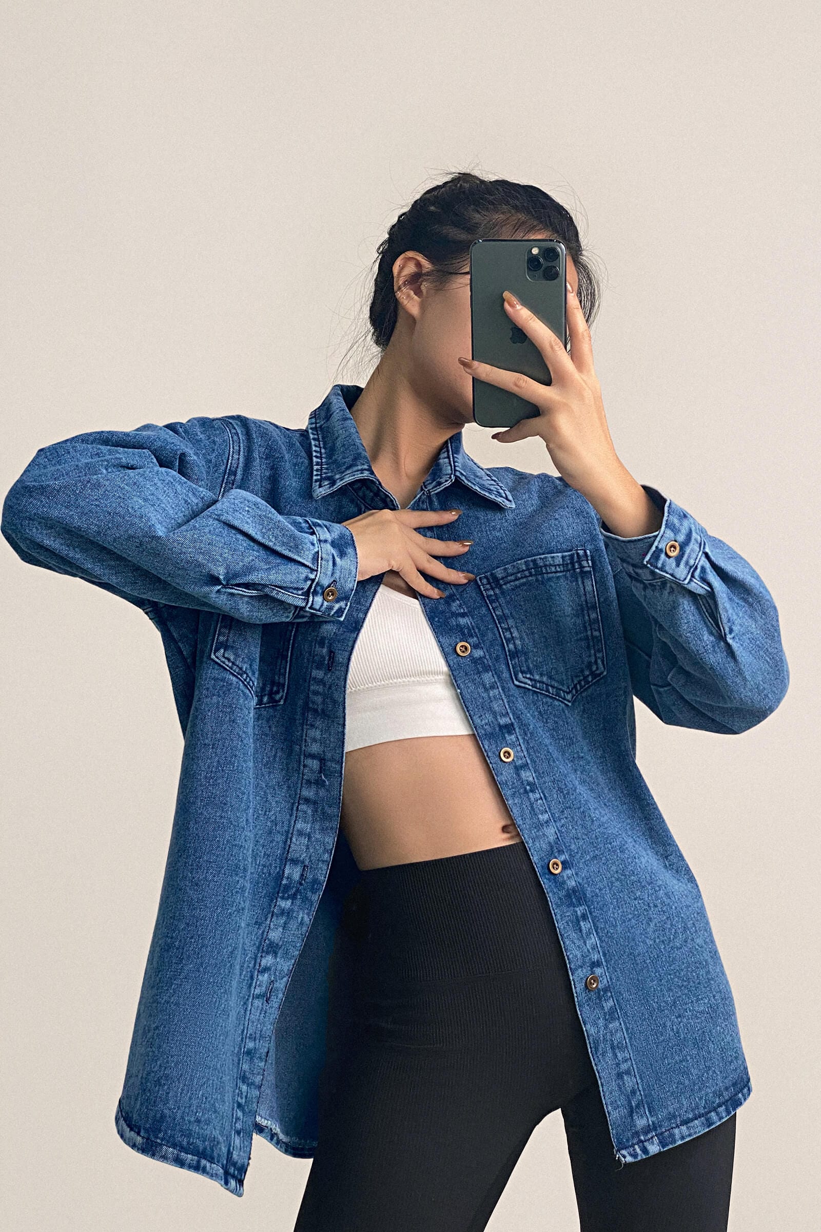 Medium Blue Wash Button-Up Oversized Denim Shacket