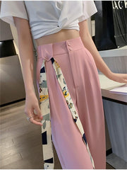 Pink High-Waisted Straight Trousers Slacks