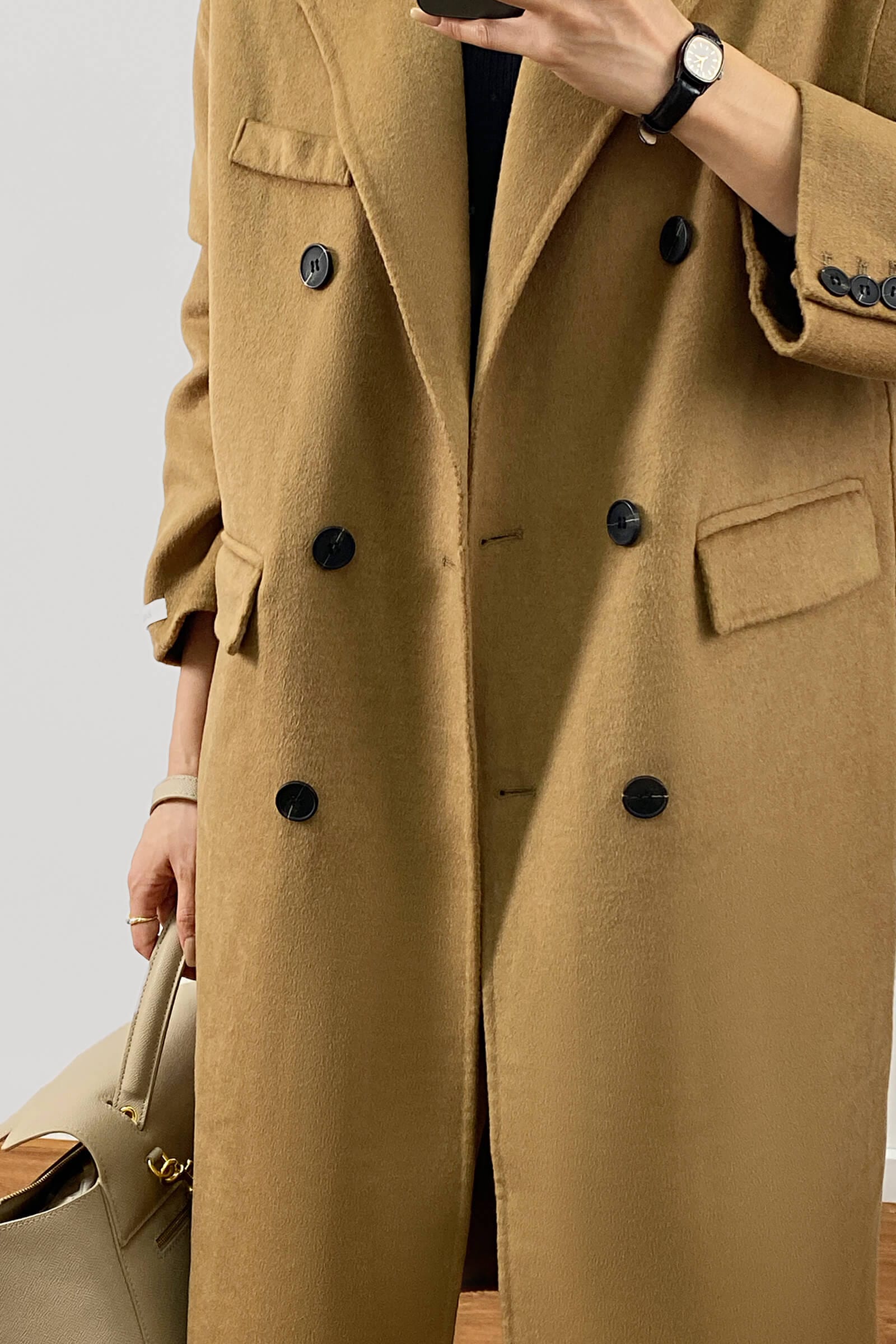 Peru Premium Wool Double-Breasted Longline Coat