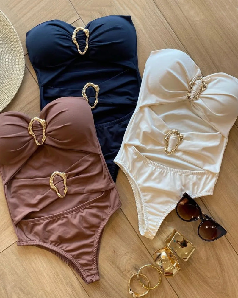 hollow metal buckle decoration beach vacation one-piece swimsuit
