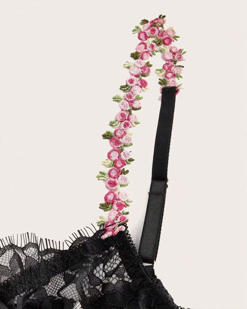 Floral Lace Mesh See-through Long Camisole Nightgown