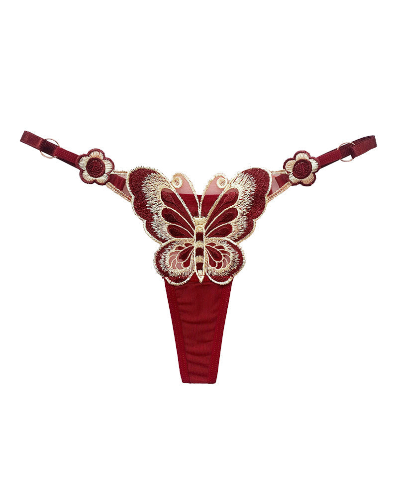 Butterfly Embroidered Low-rise Thong