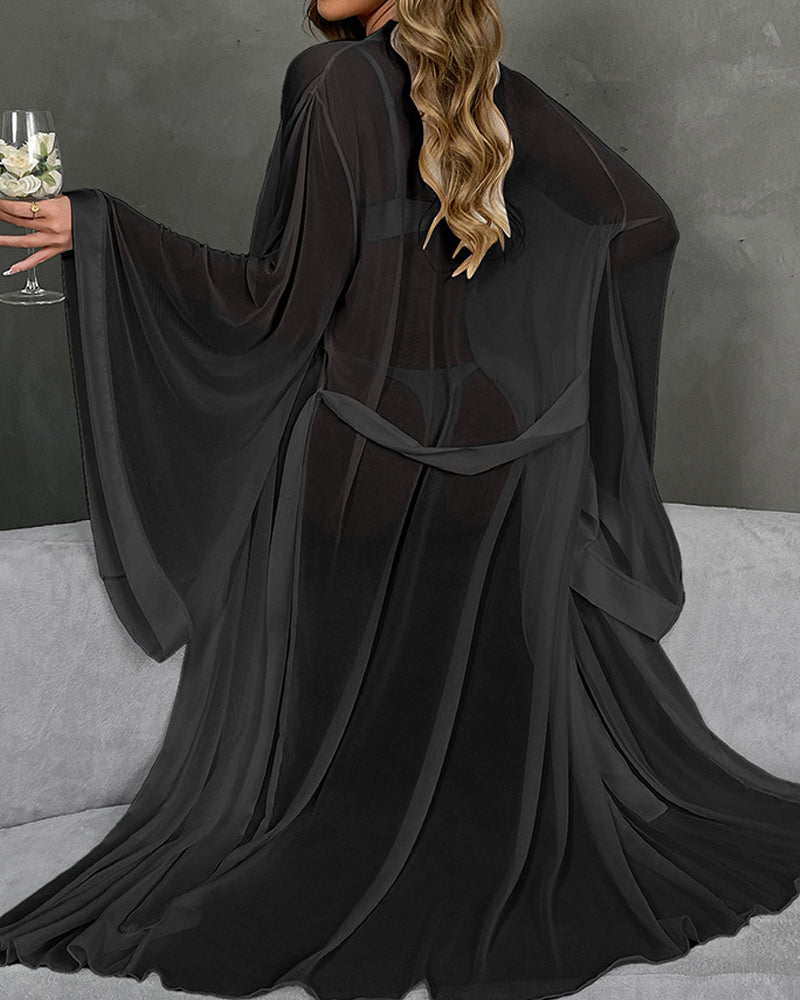 Mesh Tie-front Cardigan Home Robe
