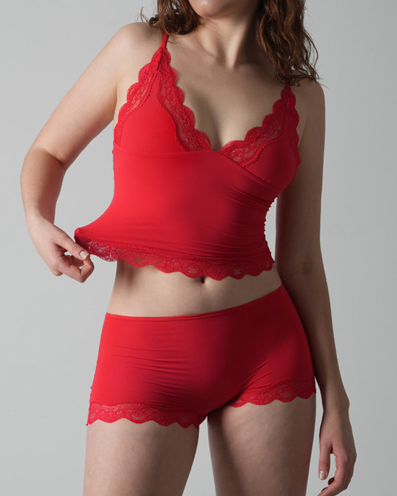 V-neck Lace-trimmed Seamless Stretch Camisole Top and Boxer Briefs Set
