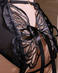 Butterfly Tie-up Hollow Lace Mesh Sheer Open-crotch Panties