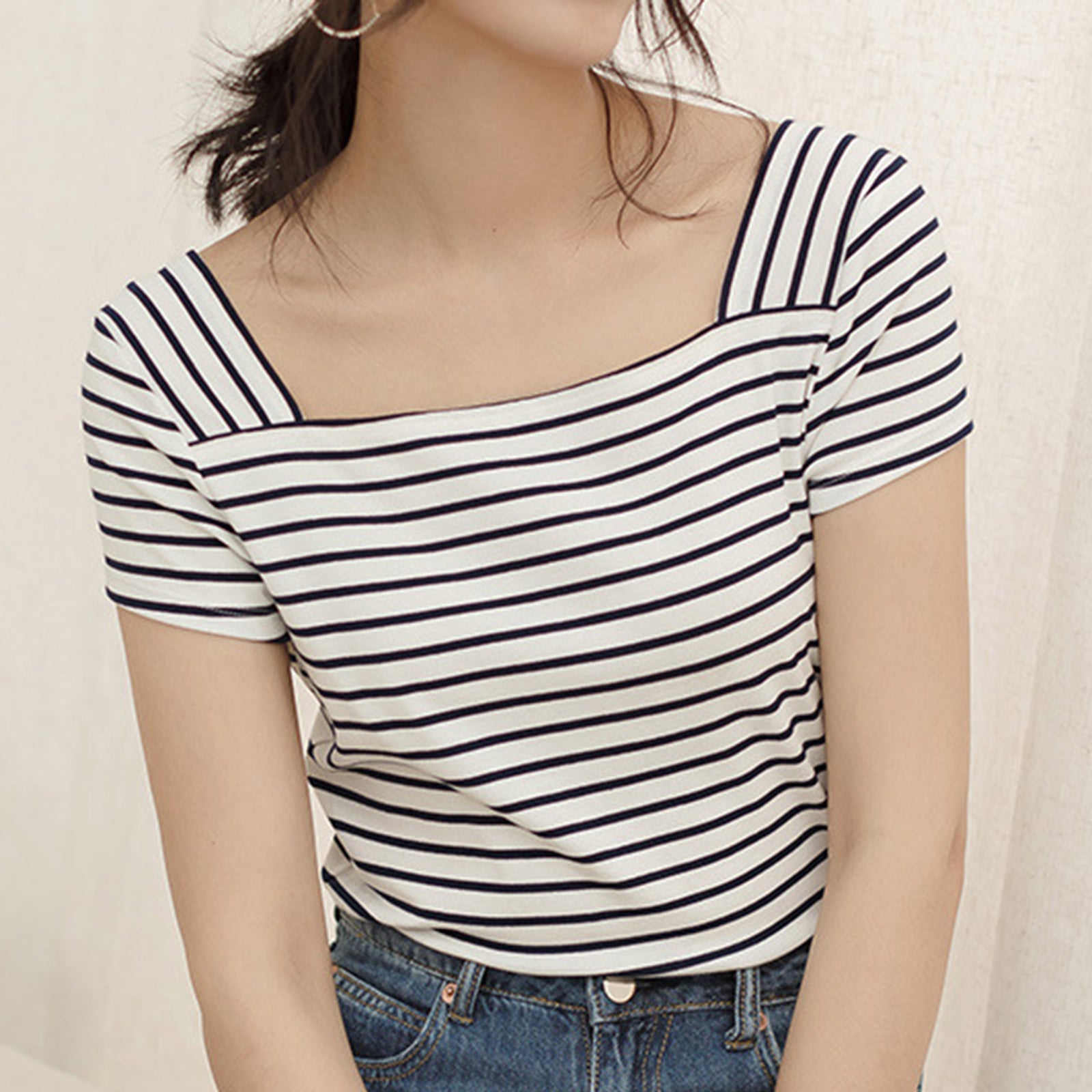 Striped Square Neck T-Shirt