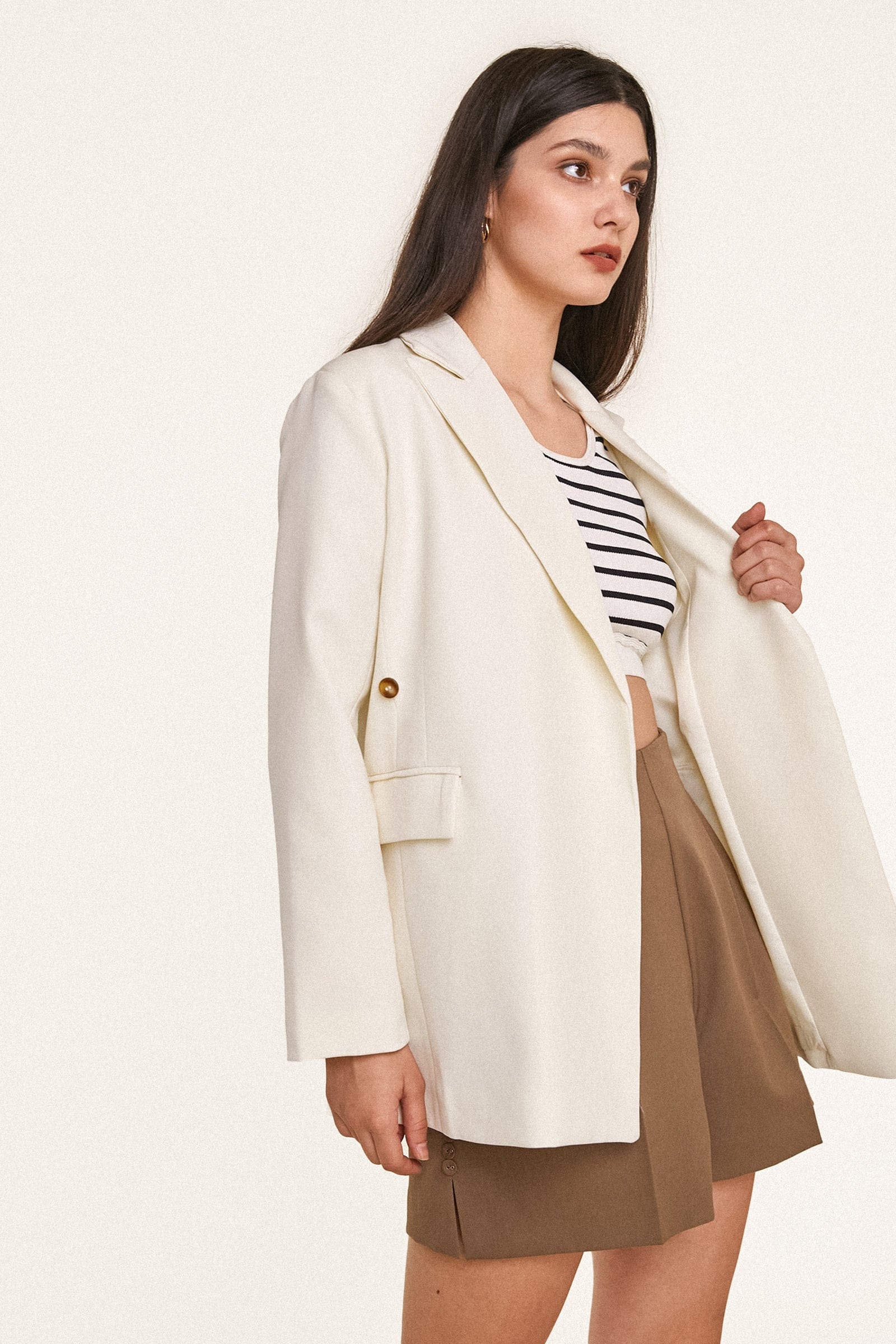 White Strap Detail Oversized Blazer