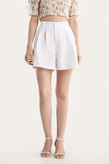 White Pleat Detail Wide Leg A-Line Shorts