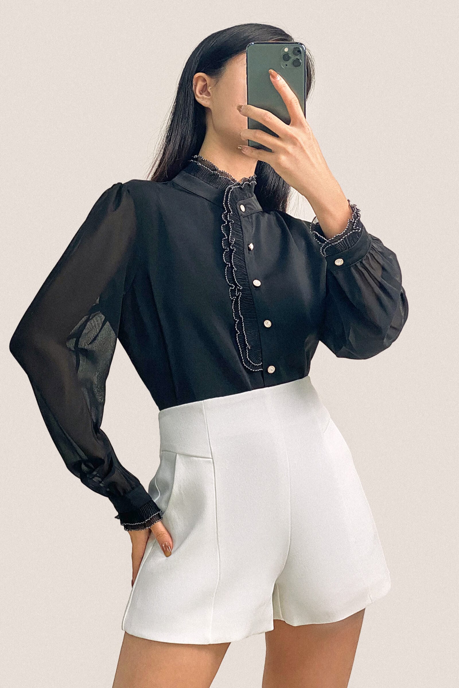 White A-Line Seam-Detail Shorts