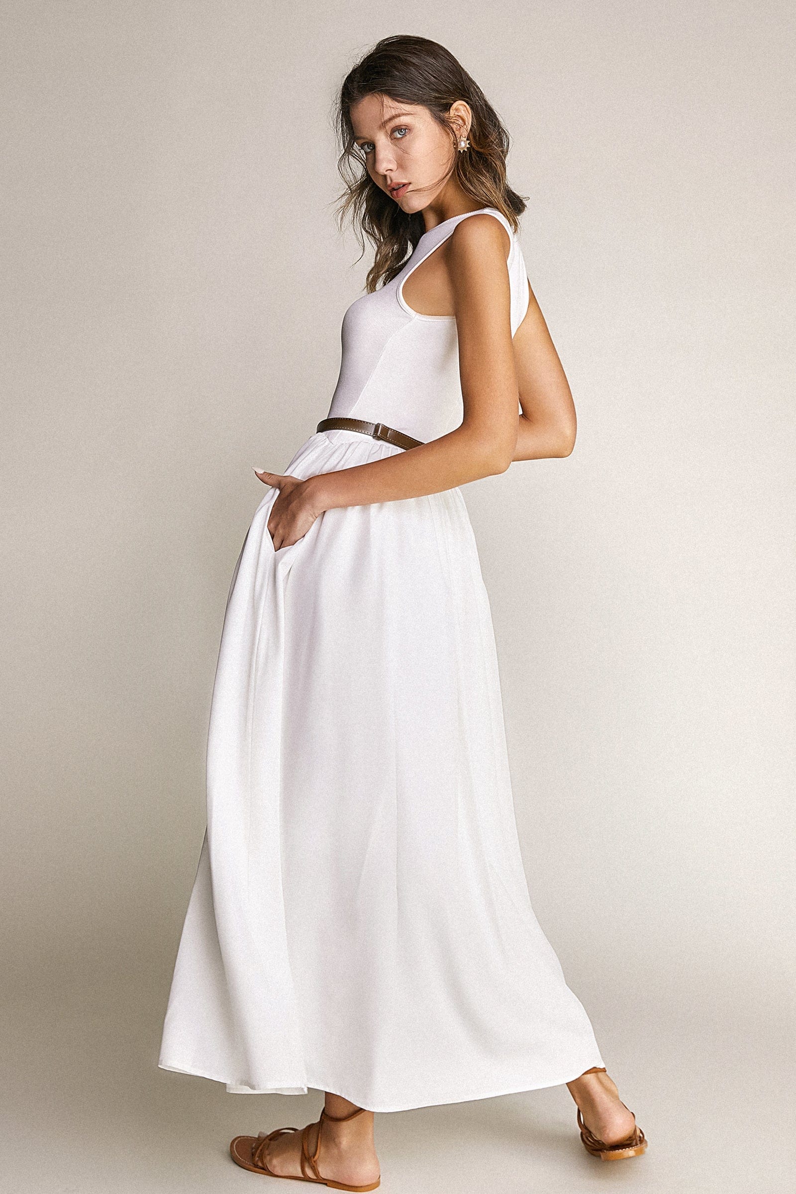 White Knit Tank Bodice Maxi Dress