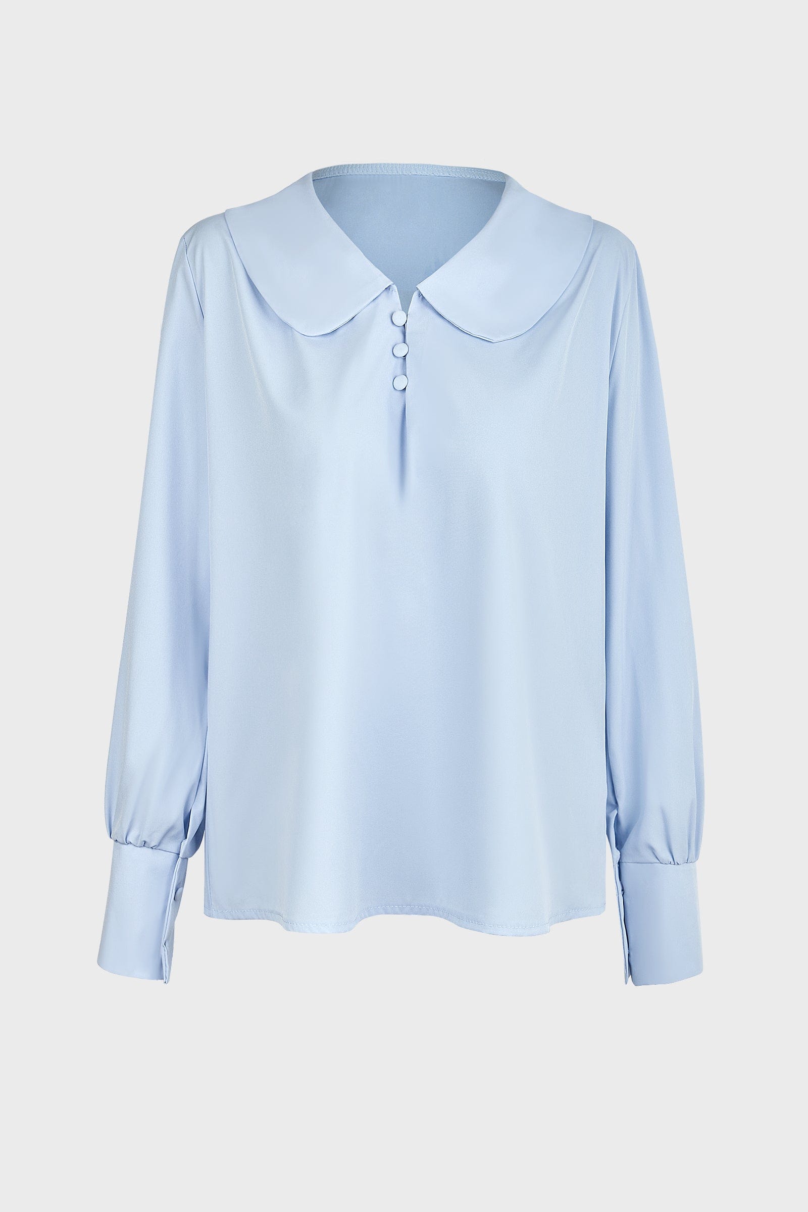 Light Steel Blue Doll Collar Chiffon Blouse