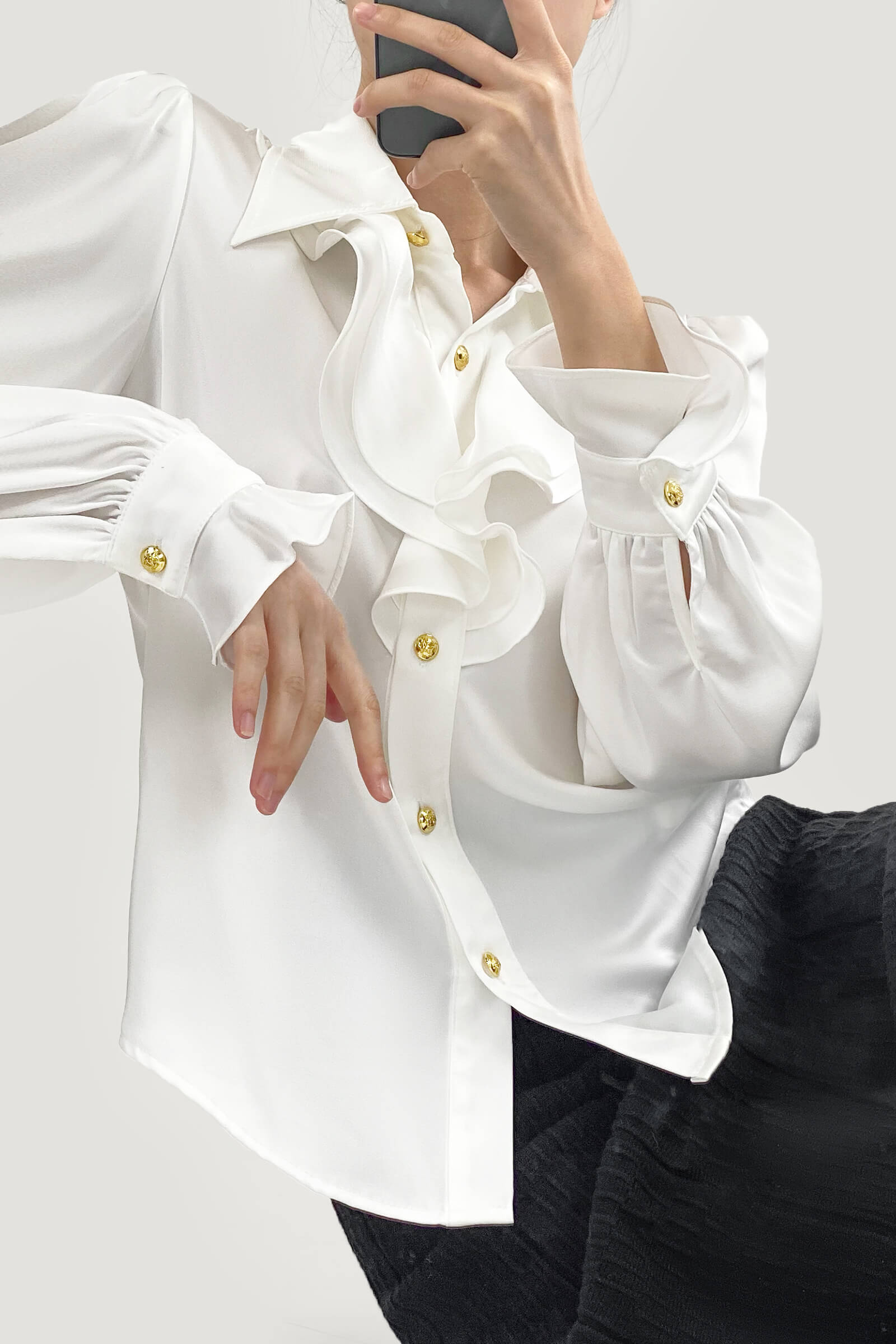 White Ruffle Lantern Sleeve Blouse