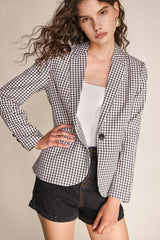 Grey Checked Single-Breasted Blazer