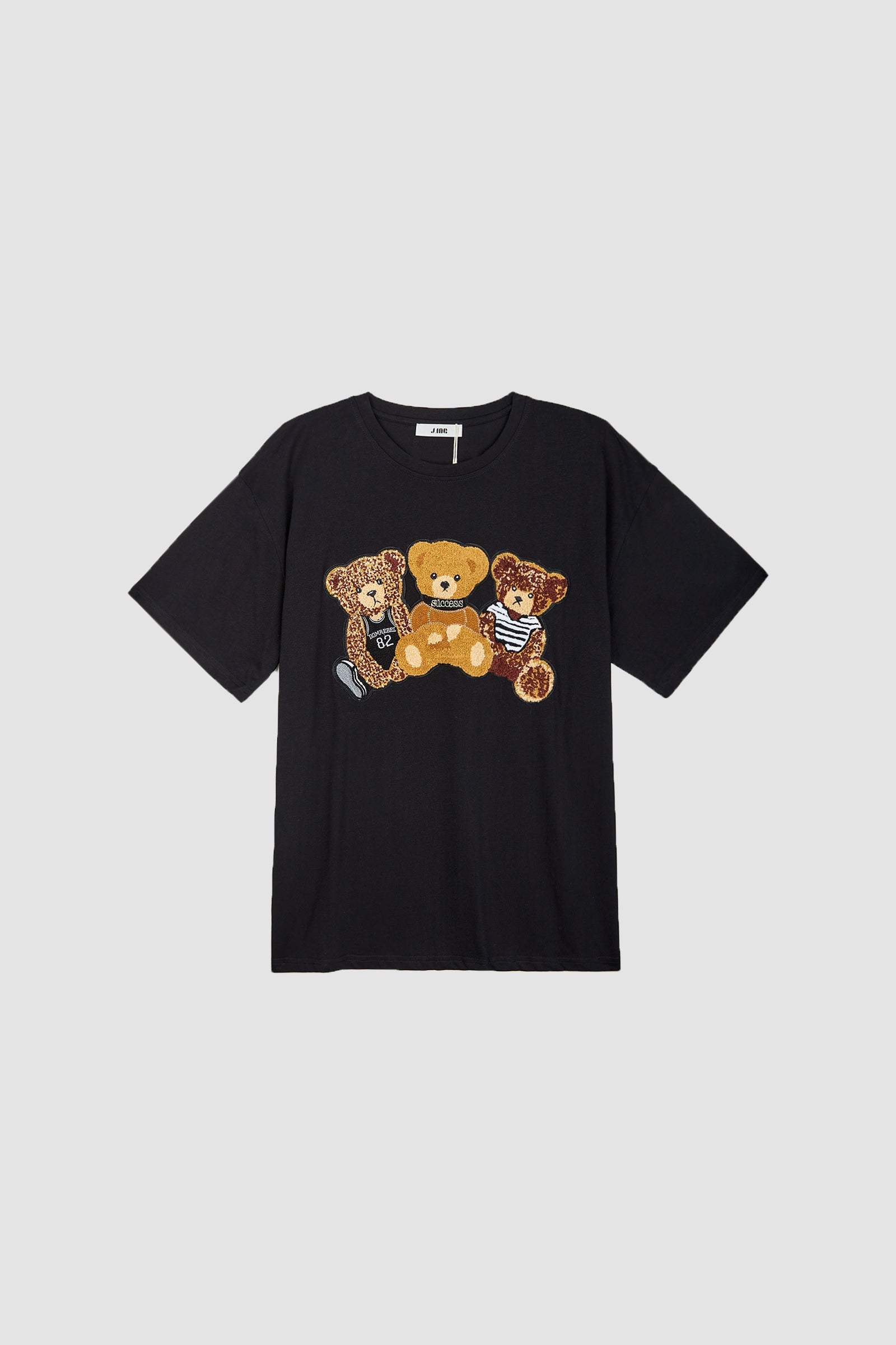 Black Teddy Bear Embroidered T-Shirt
