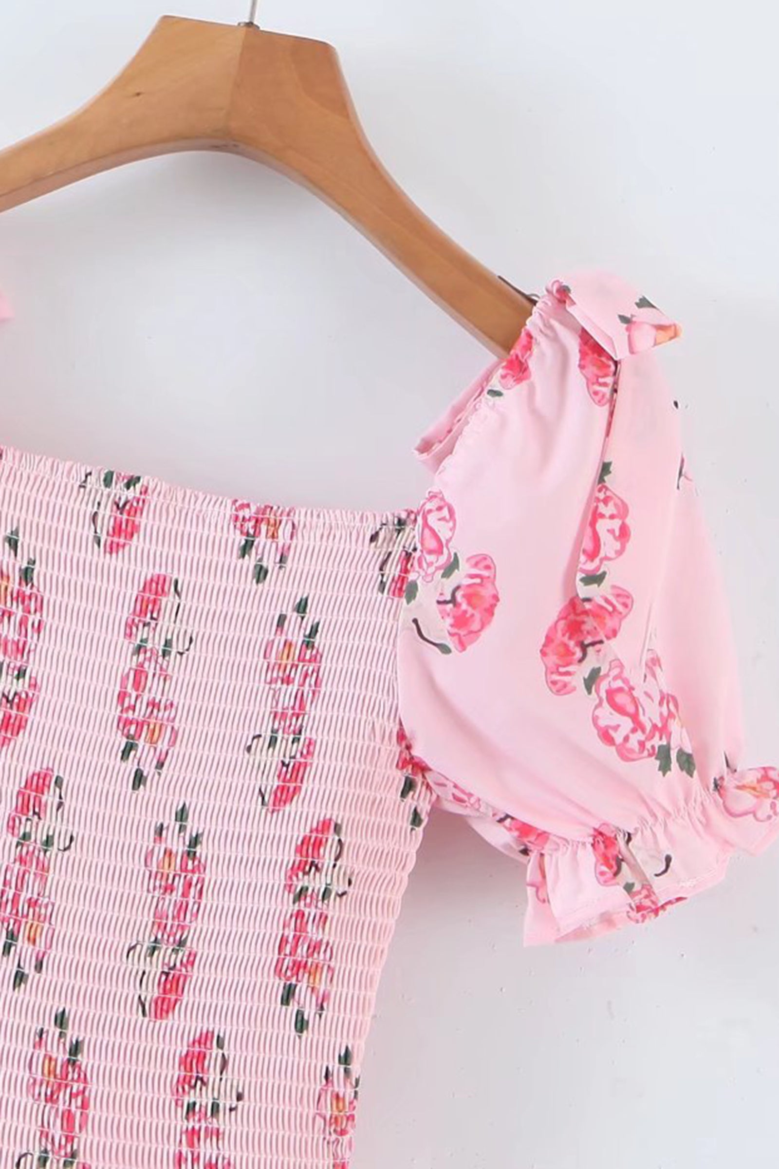 Pink Floral Print Bow-Tie Tiered Mini Dress