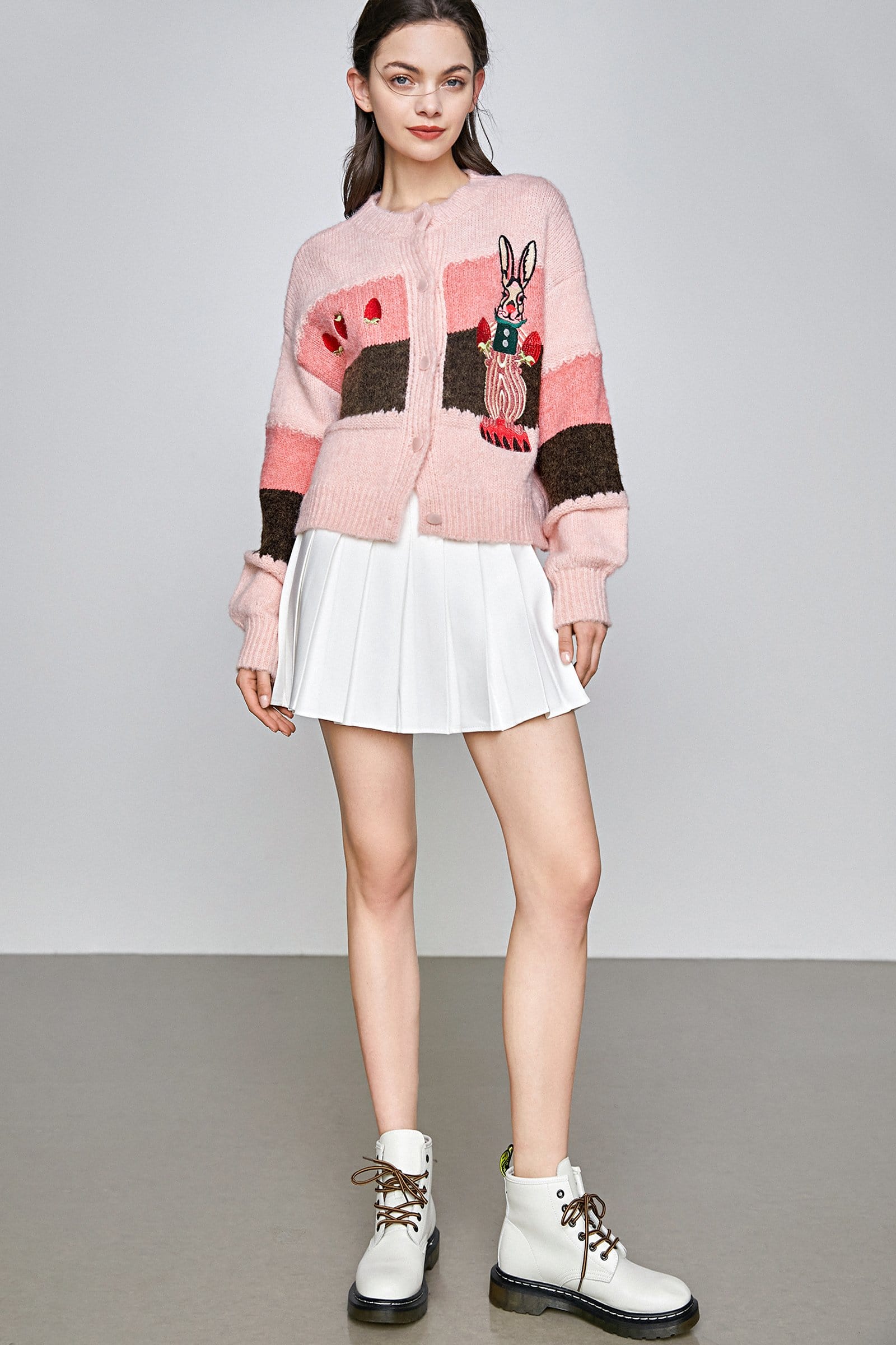 Yuleimy Peach Puff Color Block Cardigan