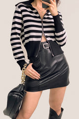 Black Vegan Leather Belted High Rise A-Line Mini Skirt