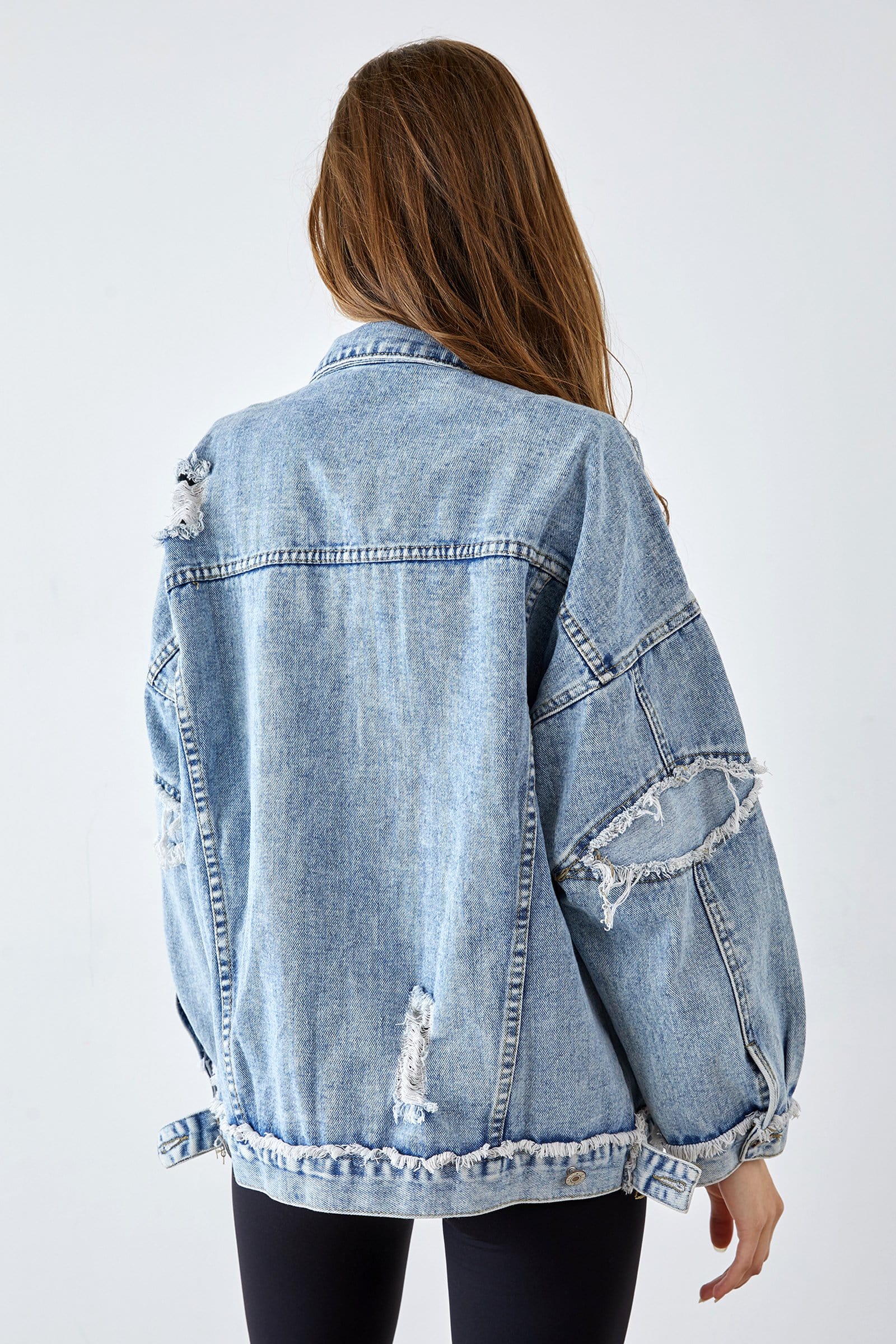 Elsy Steel Blue Distressed Denim Jacket