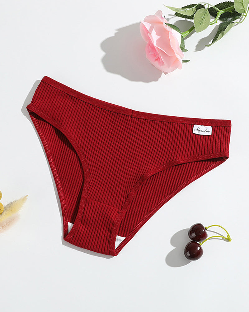 Women's Solid Color Vertical Striped Knit Stretch Seamless Thong
