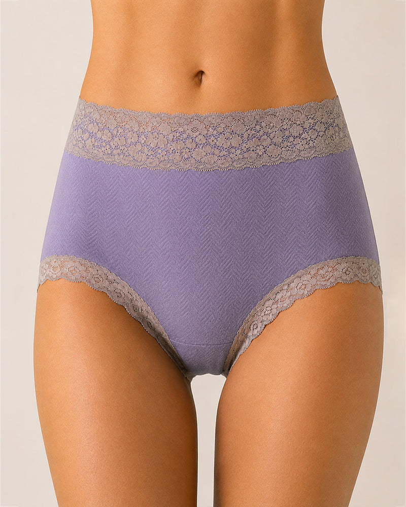 High-Waist Cotton Lace Briefs