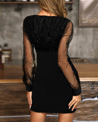 Slim Fit Mesh V-neck Sequined Dress