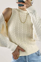 Ivory Cable Knit Shrug Cardigan & Vest Two-Piece Set