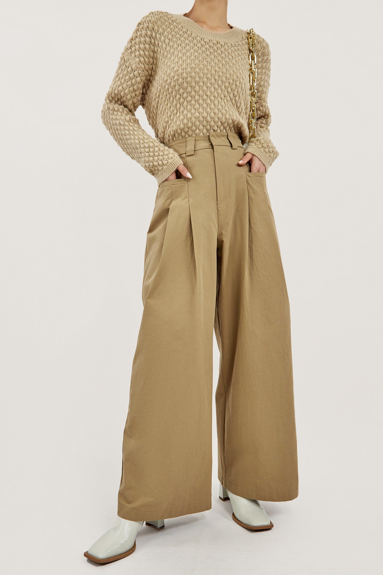 High Waist Solid Wide Leg Pants