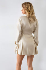 Paris Beige Long Sleeve Mini Dress