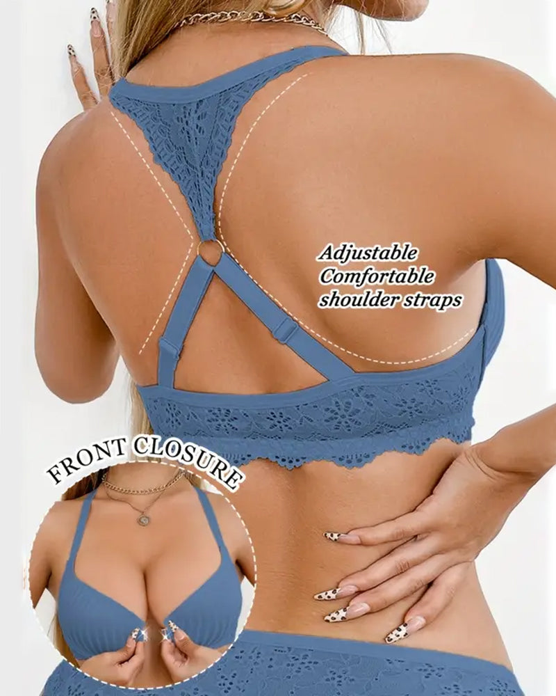 Women's Front-closure Lace-paneled Underwired Bra