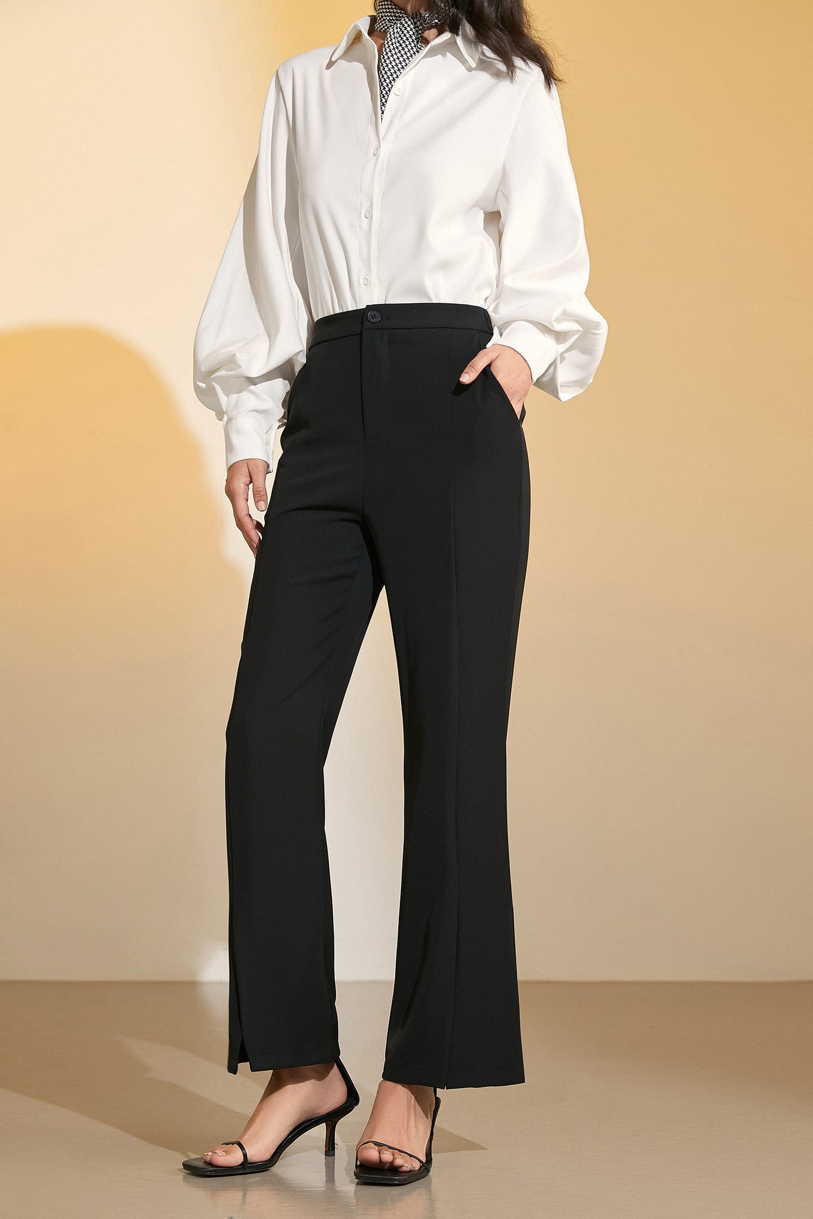 Black Wide Leg Half-Elastic Waist Suit Pants