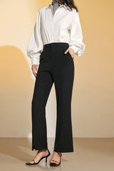Black Wide Leg Half-Elastic Waist Suit Pants