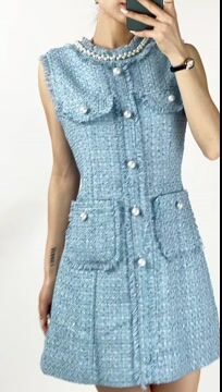 Plaid Raw Trim Tweed Sleeveless Mini Dress