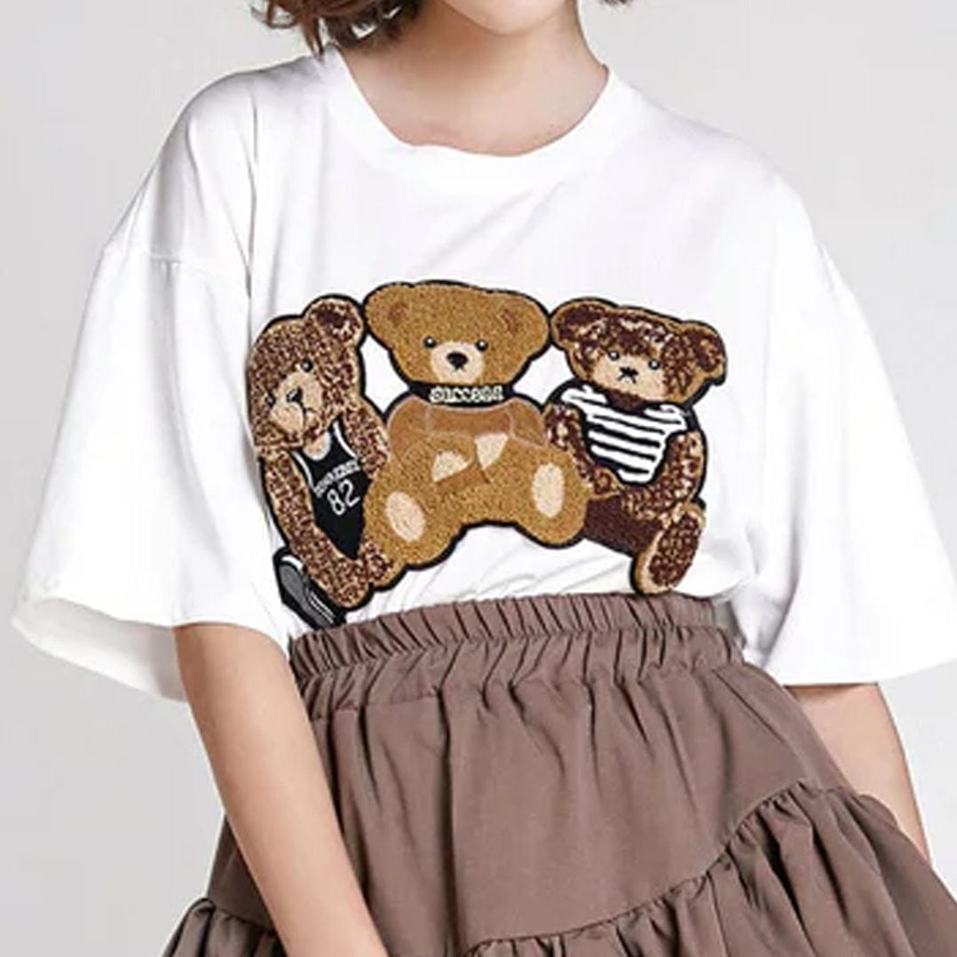 White Teddy Bear Embroidered T-Shirt