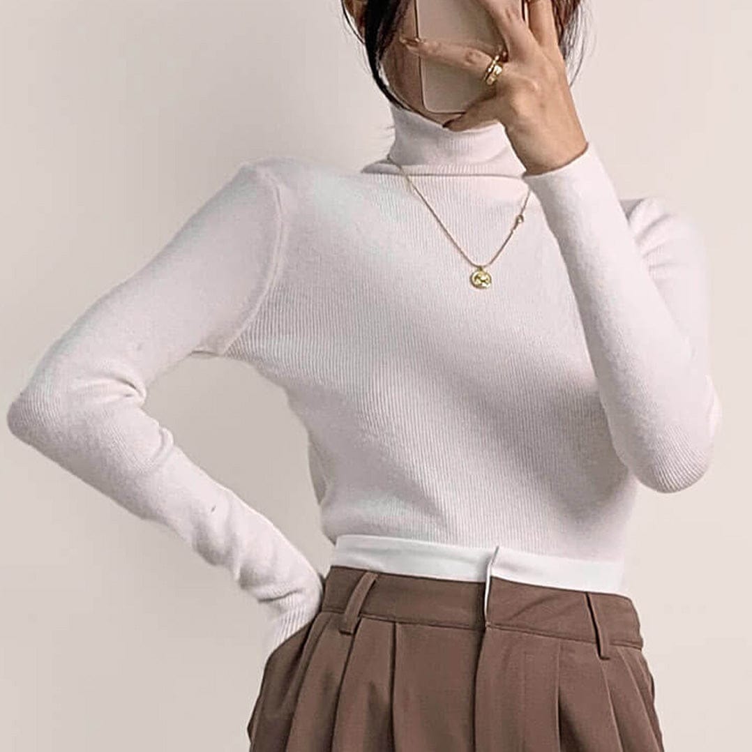 White Slim Fit Turtleneck Sweater