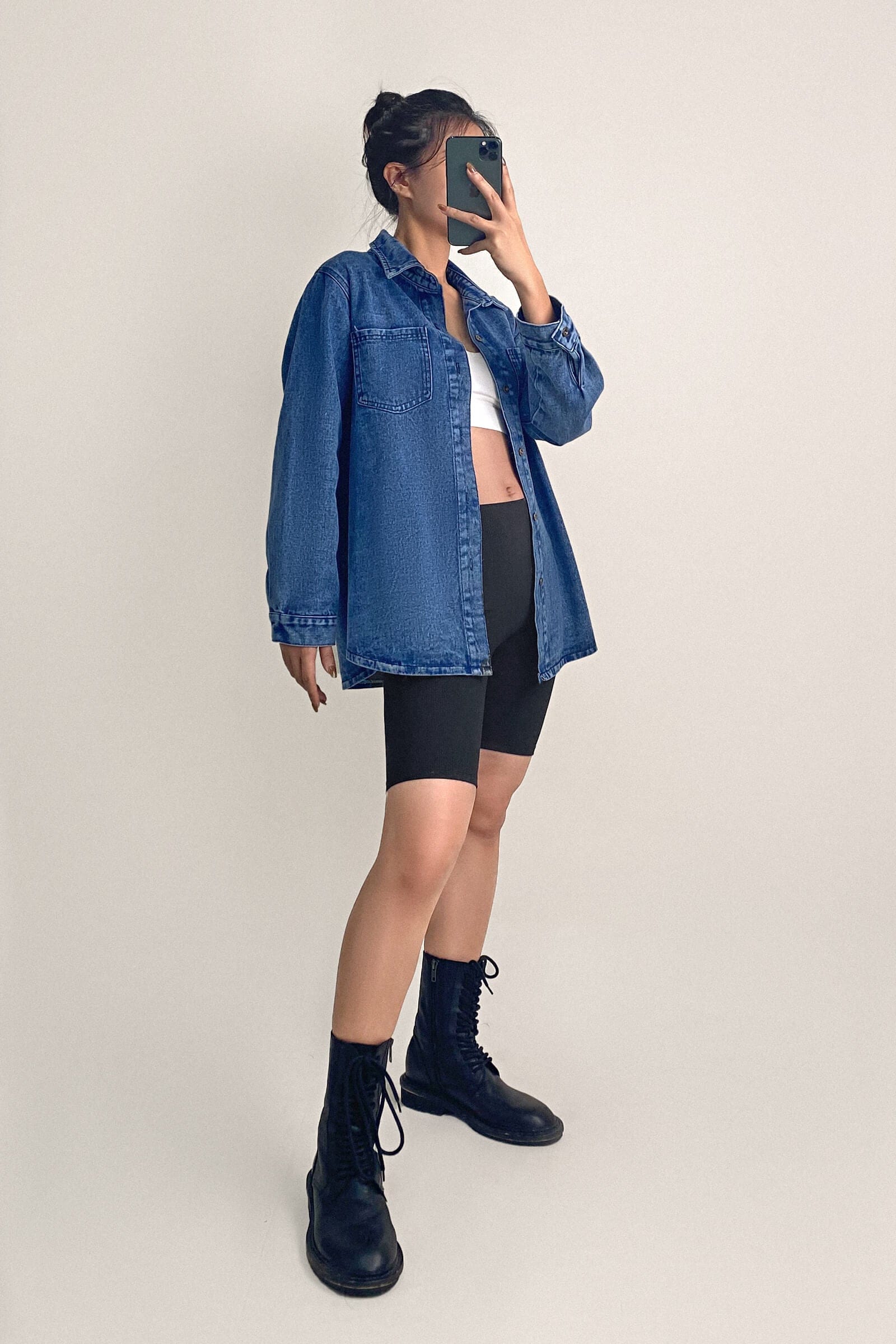 Medium Blue Wash Button-Up Oversized Denim Shacket