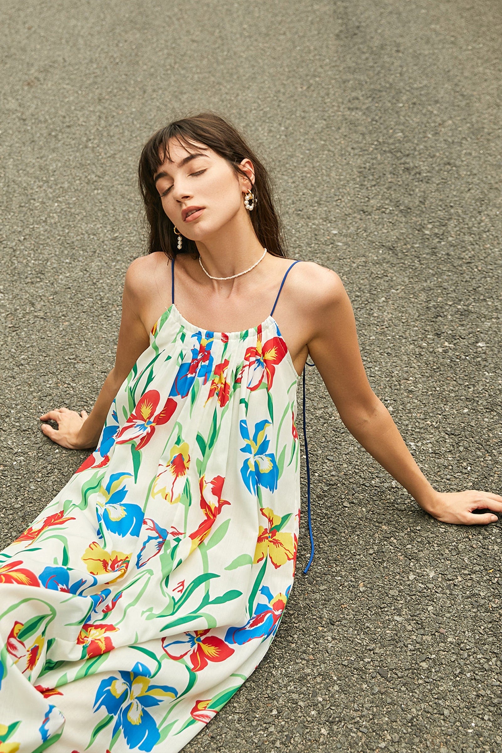 Multicolor Floral Print Tie Strap Maxi Dress
