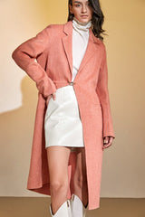 Salmon 100% Wool Notched Collar Longline Coat