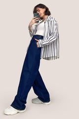 Royal Blue Full-Length Wide Leg Jeans