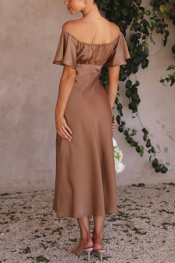 Satin Short Sleeve Sexy Off Shoulder Dress