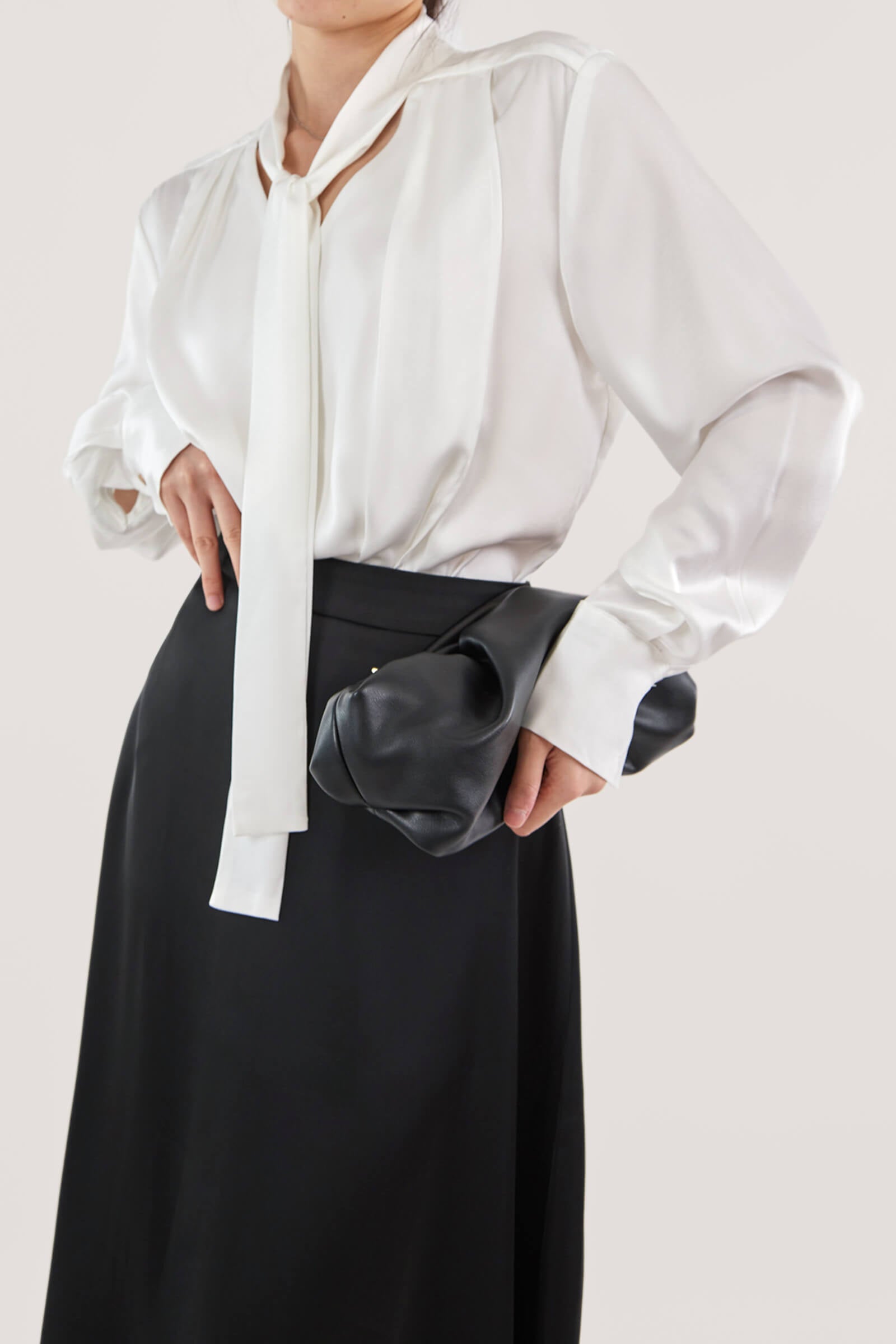 White Tie Neck Satin Blouse