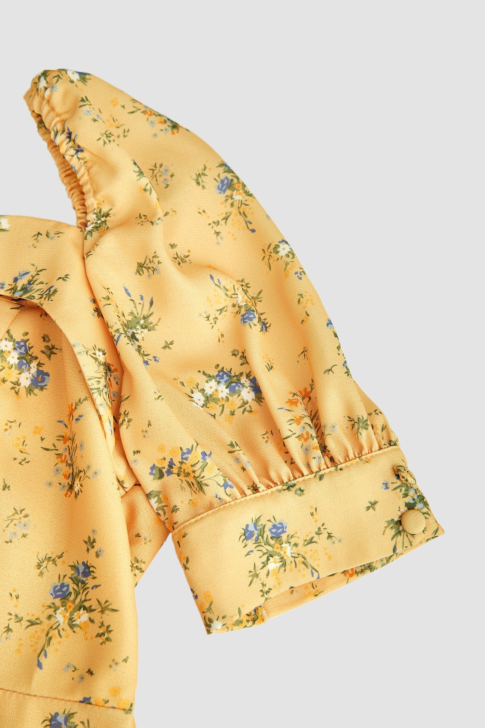 Yellow Floral Print Smocked Tiered Hem Mini Dress